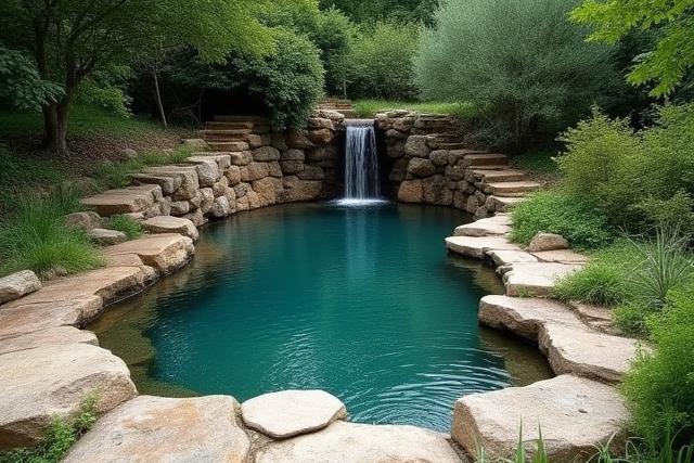 Piscina naturale integrata nel paesaggio con rocce locali